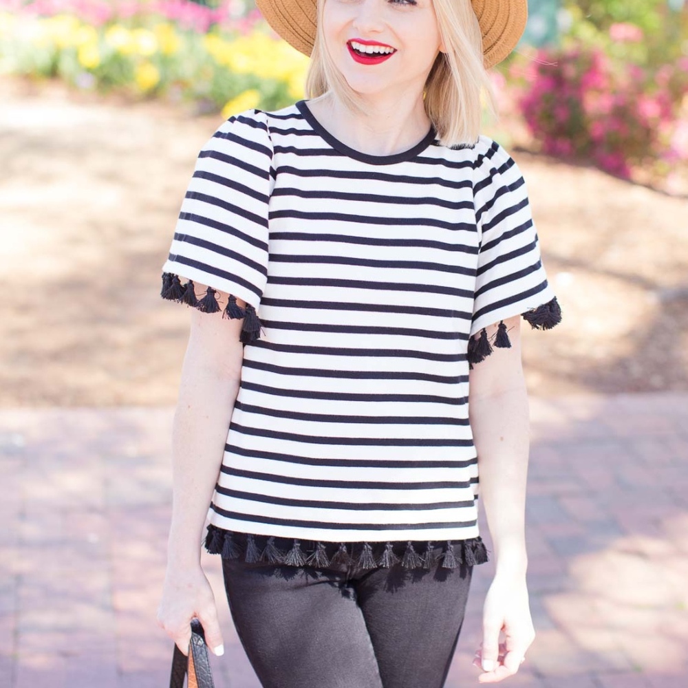 Classic striped tee with fringe trim